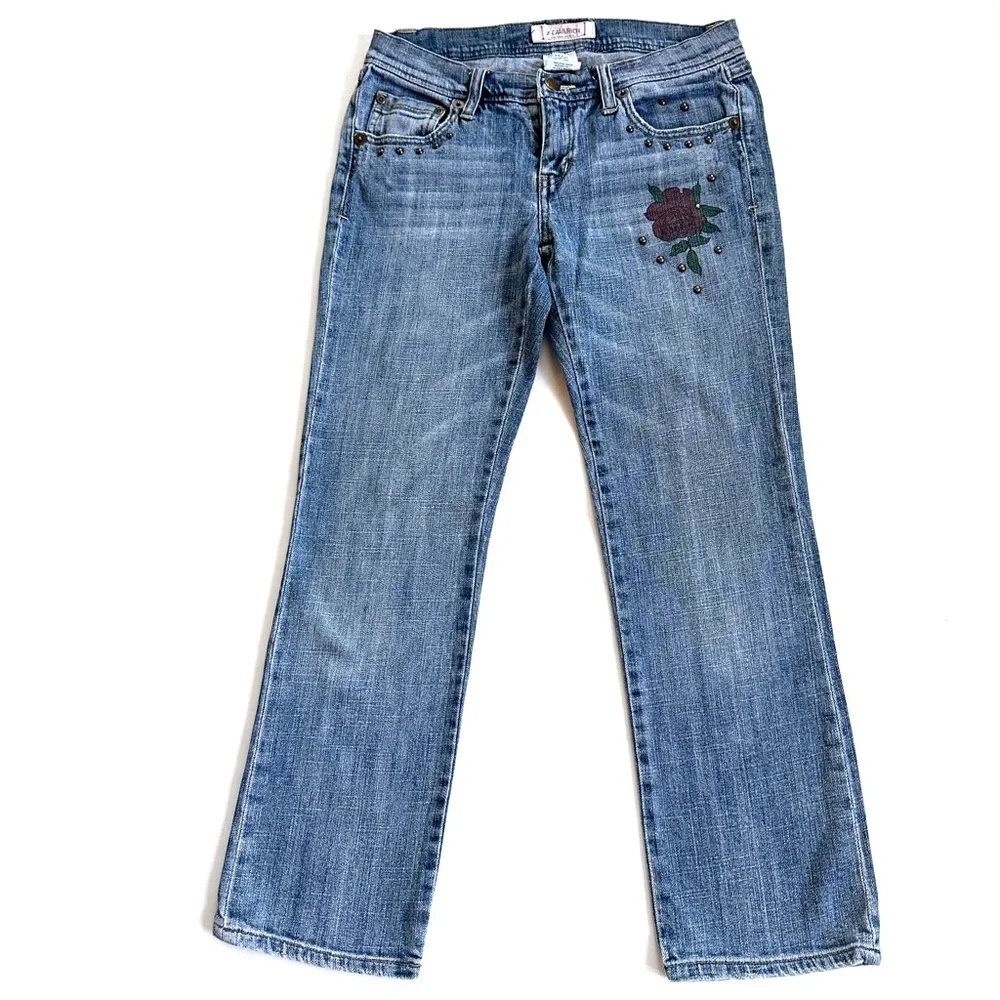 Z CAVARICCI VTG PAINTED LADY ROSE STUDDED SLOUCHY STRAIGHT LEG ANKLE JEAN Sz5
